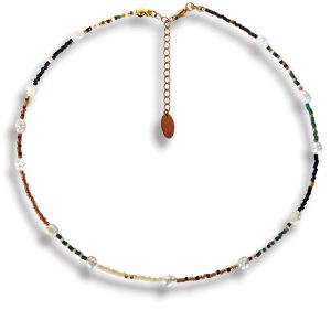 BEADED CHOKER - Bronze/Teal/Black