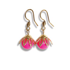 BANKSIA BLOSSOM EARRINGS - Neon Pink/Gold