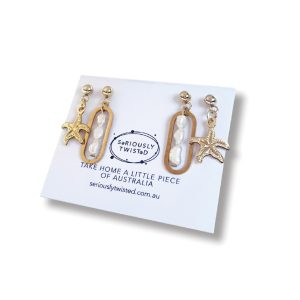 EARRING STACK - Double Gold Starfish & Pearl
